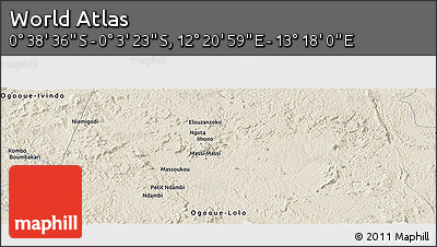 Shaded Relief Panoramic Map of the Area around 0° 21' 0" S, 12° 49' 29" E