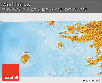 Political 3D Map of the Area around 0° 21' 0" S, 130° 7' 30" E