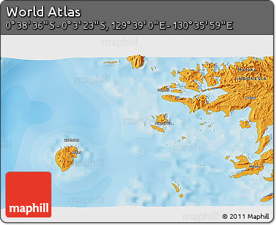 Political 3D Map of the Area around 0° 21' 0" S, 130° 7' 30" E
