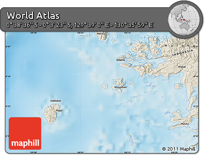 Shaded Relief Map of the Area around 0° 21' 0" S, 130° 7' 30" E