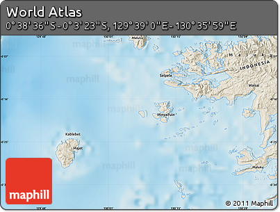 Shaded Relief Map of the Area around 0° 21' 0" S, 130° 7' 30" E