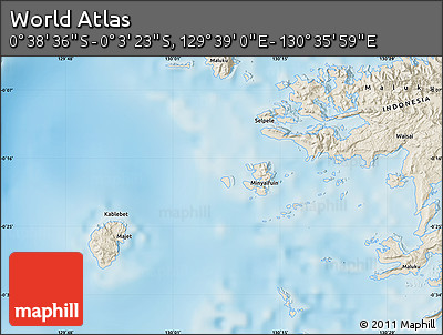 Shaded Relief Map of the Area around 0° 21' 0" S, 130° 7' 30" E