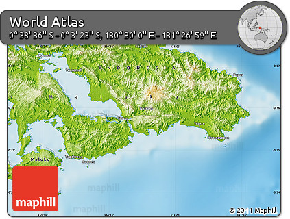 Physical Map of the Area around 0° 21' 0" S, 130° 58' 29" E