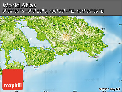 Physical Map of the Area around 0° 21' 0" S, 130° 58' 29" E