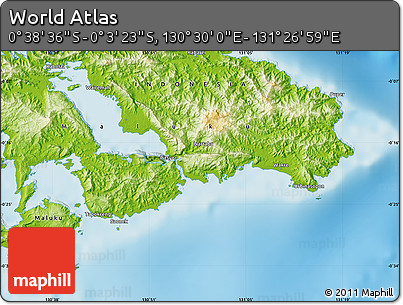 Physical Map of the Area around 0° 21' 0" S, 130° 58' 29" E