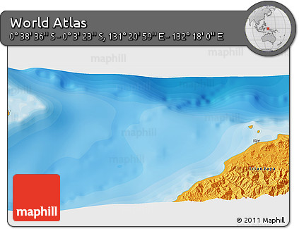 Political 3D Map of the Area around 0° 21' 0" S, 131° 49' 29" E