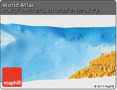 Political 3D Map of the Area around 0° 21' 0" S, 131° 49' 29" E