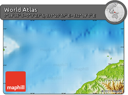 Physical Map of the Area around 0° 21' 0" S, 131° 49' 29" E