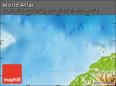 Physical Map of the Area around 0° 21' 0" S, 131° 49' 29" E