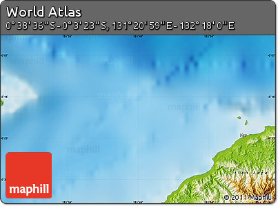 Physical Map of the Area around 0° 21' 0" S, 131° 49' 29" E
