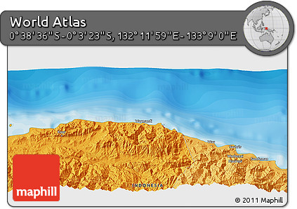 Political 3D Map of the Area around 0° 21' 0" S, 132° 40' 30" E