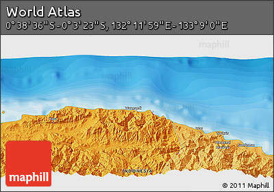 Political 3D Map of the Area around 0° 21' 0" S, 132° 40' 30" E
