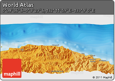 Political 3D Map of the Area around 0° 21' 0" S, 132° 40' 30" E