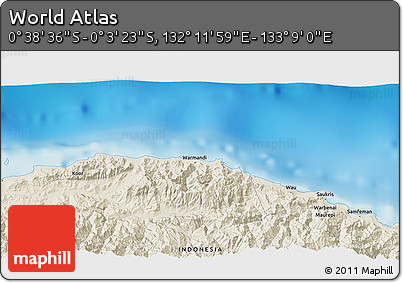 Shaded Relief 3D Map of the Area around 0° 21' 0" S, 132° 40' 30" E