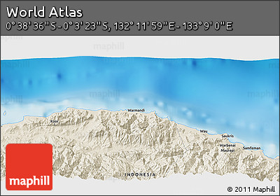 Shaded Relief 3D Map of the Area around 0° 21' 0" S, 132° 40' 30" E