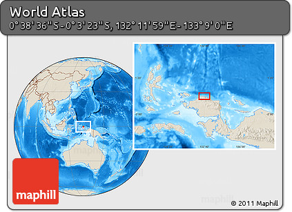 Shaded Relief Location Map of the Area around 0° 21' 0" S, 132° 40' 30" E