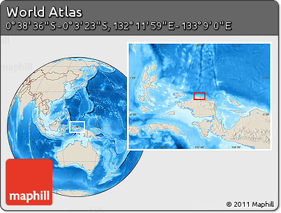Shaded Relief Location Map of the Area around 0° 21' 0" S, 132° 40' 30" E
