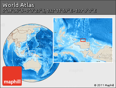 Shaded Relief Location Map of the Area around 0° 21' 0" S, 132° 40' 30" E
