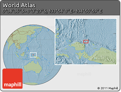 Savanna Style Location Map of the Area around 0° 21' 0" S, 134° 22' 30" E, hill shading