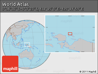 Gray Location Map of the Area around 0° 21' 0" S, 135° 13' 29" E