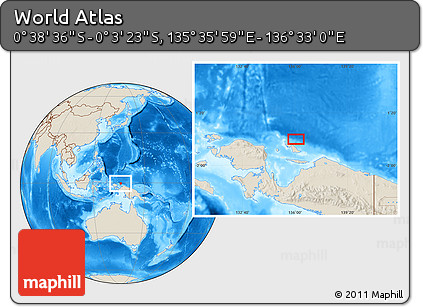 Shaded Relief Location Map of the Area around 0° 21' 0" S, 136° 4' 29" E