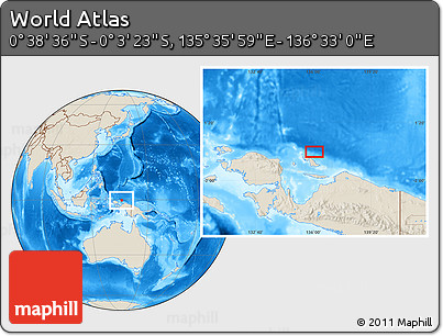 Shaded Relief Location Map of the Area around 0° 21' 0" S, 136° 4' 29" E