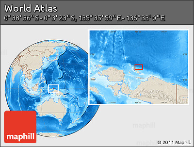 Shaded Relief Location Map of the Area around 0° 21' 0" S, 136° 4' 29" E
