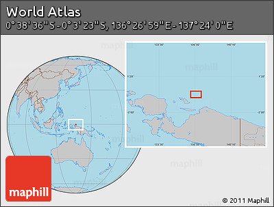 Gray Location Map of the Area around 0° 21' 0" S, 136° 55' 30" E