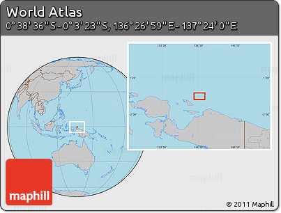 Gray Location Map of the Area around 0° 21' 0" S, 136° 55' 30" E