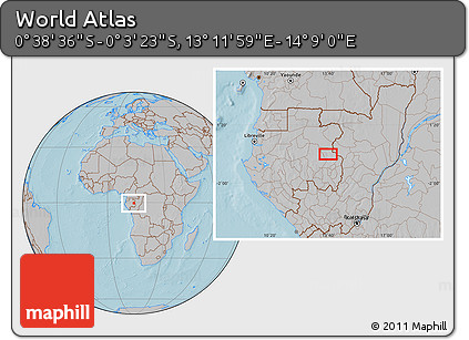 Gray Location Map of the Area around 0° 21' 0" S, 13° 40' 30" E, hill shading