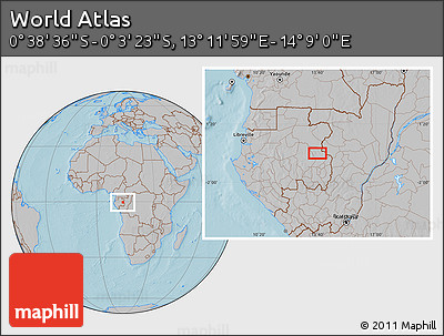 Gray Location Map of the Area around 0° 21' 0" S, 13° 40' 30" E, hill shading
