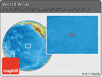 Physical Location Map of the Area around 0° 21' 0" S, 141° 52' 30" W