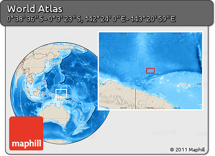Shaded Relief Location Map of the Area around 0° 21' 0" S, 142° 52' 30" E