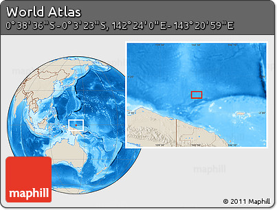 Shaded Relief Location Map of the Area around 0° 21' 0" S, 142° 52' 30" E
