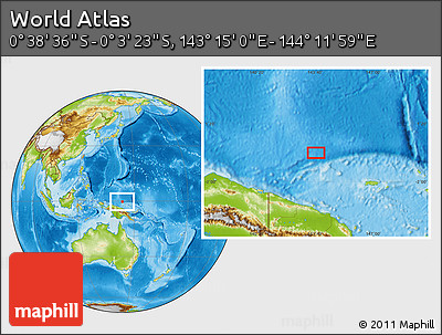 Physical Location Map of the Area around 0° 21' 0" S, 143° 43' 29" E