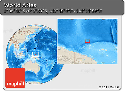 Shaded Relief Location Map of the Area around 0° 21' 0" S, 143° 43' 29" E