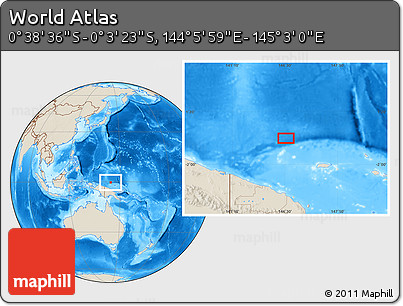 Shaded Relief Location Map of the Area around 0° 21' 0" S, 144° 34' 29" E
