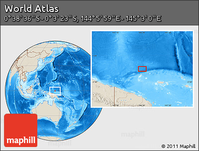 Shaded Relief Location Map of the Area around 0° 21' 0" S, 144° 34' 29" E