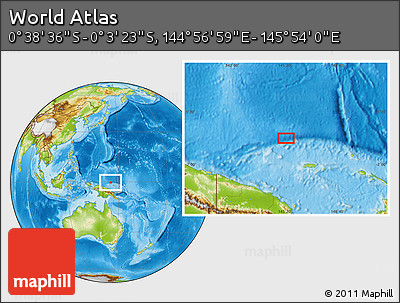 Physical Location Map of the Area around 0° 21' 0" S, 145° 25' 30" E