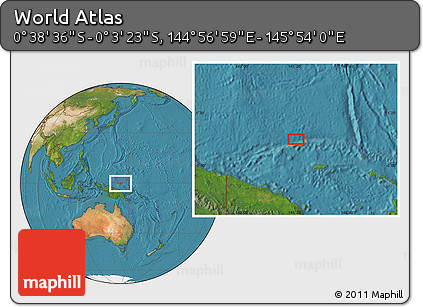 Satellite Location Map of the Area around 0° 21' 0" S, 145° 25' 30" E
