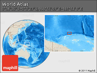 Shaded Relief Location Map of the Area around 0° 21' 0" S, 145° 25' 30" E