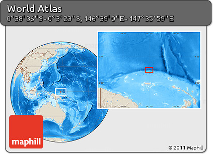 Shaded Relief Location Map of the Area around 0° 21' 0" S, 147° 7' 30" E