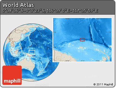 Shaded Relief Location Map of the Area around 0° 21' 0" S, 147° 7' 30" E