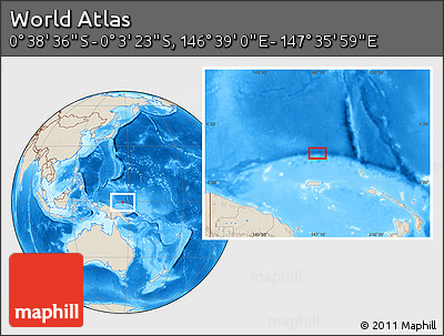 Shaded Relief Location Map of the Area around 0° 21' 0" S, 147° 7' 30" E