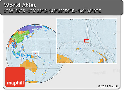 Political Location Map of the Area around 0° 21' 0" S, 148° 49' 29" E