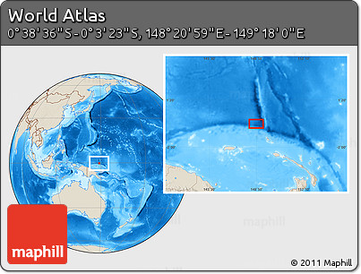 Shaded Relief Location Map of the Area around 0° 21' 0" S, 148° 49' 29" E