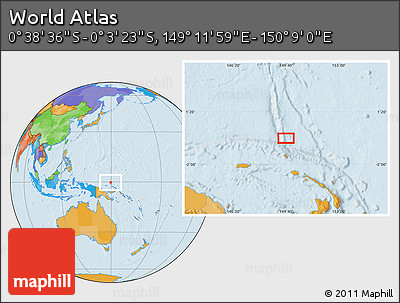 Political Location Map of the Area around 0° 21' 0" S, 149° 40' 30" E
