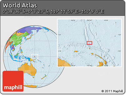 Political Location Map of the Area around 0° 21' 0" S, 149° 40' 30" E