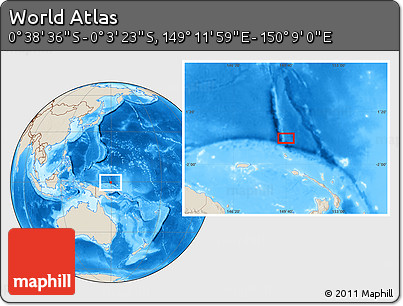 Shaded Relief Location Map of the Area around 0° 21' 0" S, 149° 40' 30" E