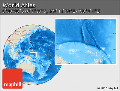 Shaded Relief Location Map of the Area around 0° 21' 0" S, 149° 40' 30" E
